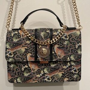 Aldo Leopard Small Handbag with Gold Chain Accent & Removable Strap
